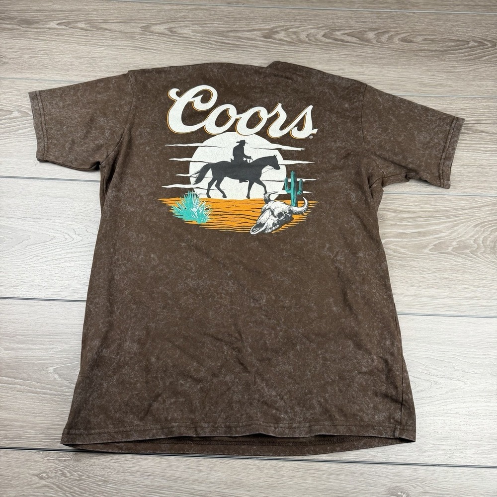 Coors Men's Short Sleeve Cowboy Western Logo Tee Brown Size Large